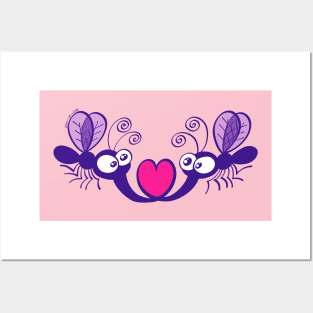 Adorable couple of mosquitoes falling in love Posters and Art